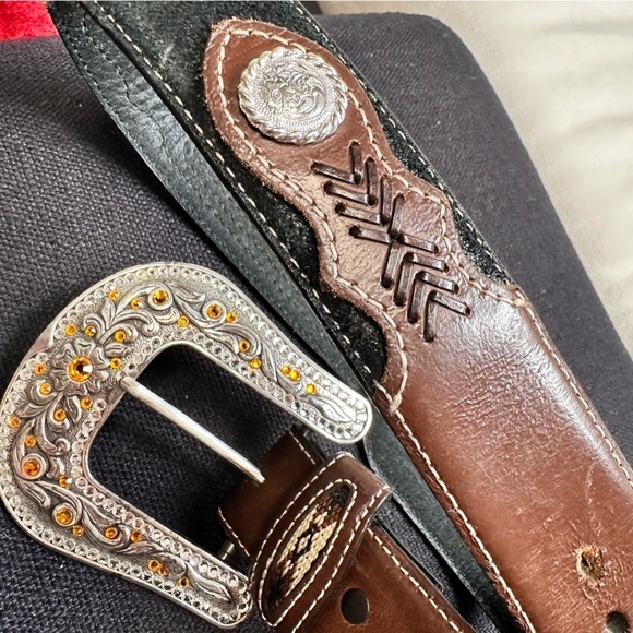 Sold🛍️Men’s Nocona Belt Genuine Leather Western Brown Rhinestone Buckle 3410 - Picture 9 of 15